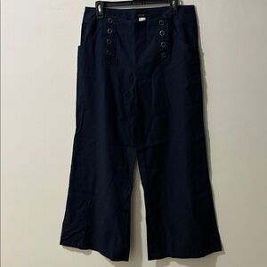 VENUS Dark Blue Wide-Leg Pants with Button Accents